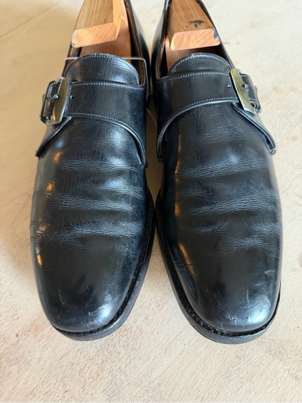 Vintage Allen Edmond DraKe Single Monk Strap Leather Formal Shoes Black Mens 11